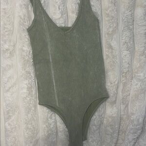 Green Ribbed Bodysuit
